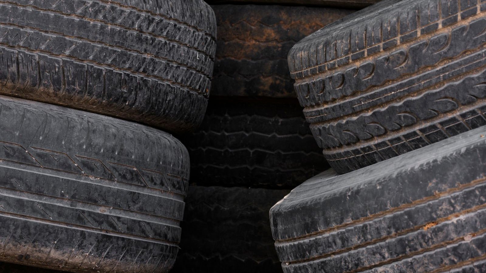 Stack of used tires for recycling
